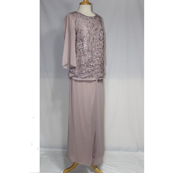 Eva USA Ladies Formal Pant Set-Chiffon & Lace-#3289-SIZE XL-MAUVE-New With Tags - Picture 2 of 4